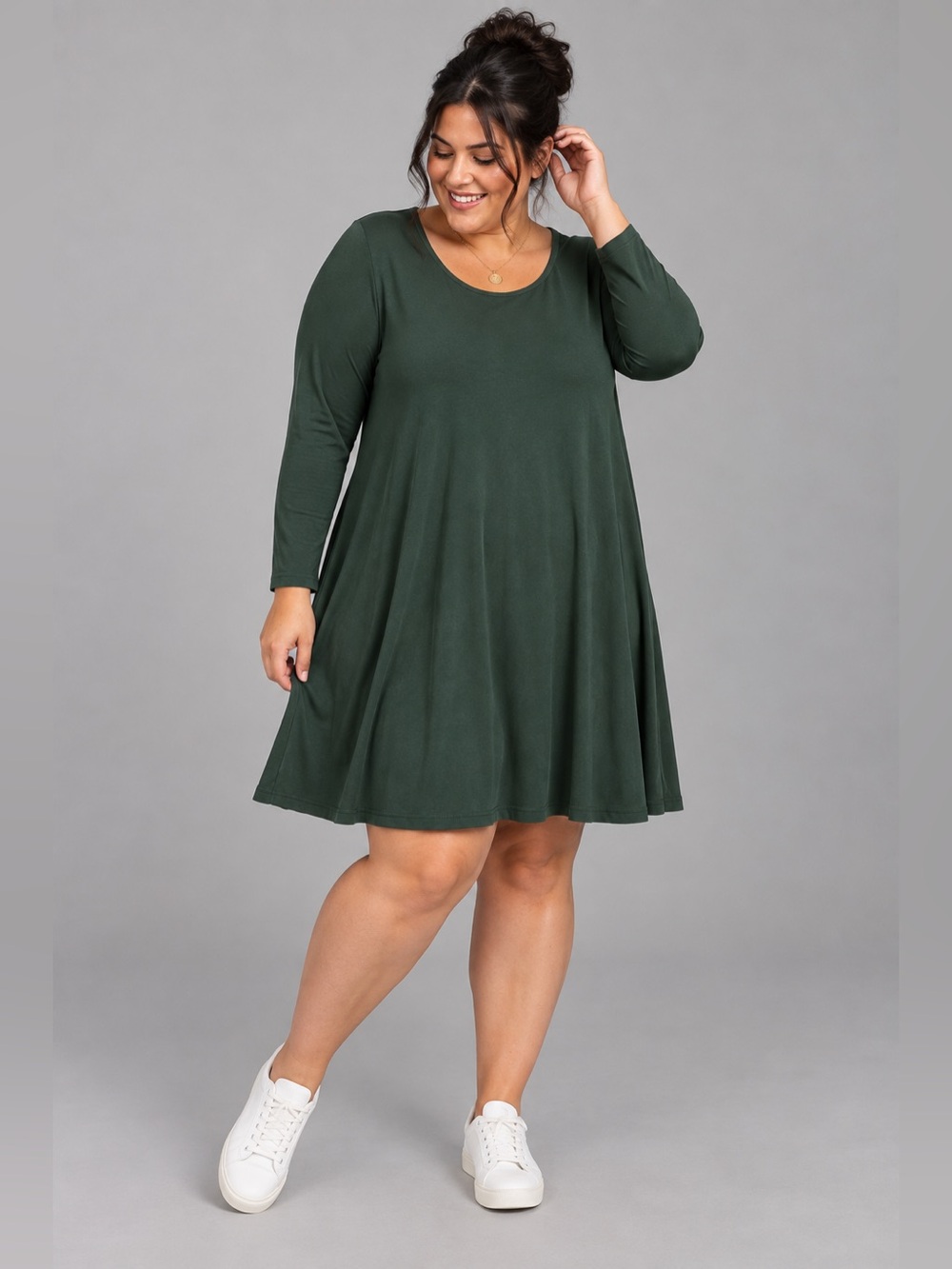 Old Navy XL Petite Forest Green Long Sleeve Swing Dress